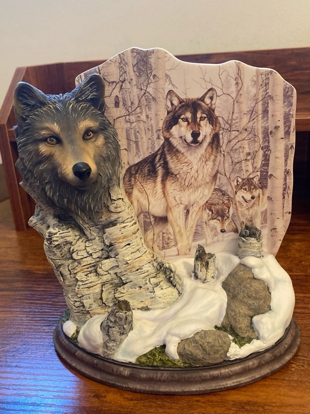 Bradford Exchange Wolf Woodland Figurine Decor - Gray and Brown